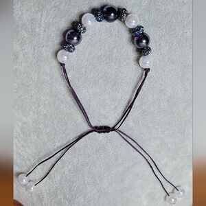 Moody Purple Crystal and White Snow Crackle Agate Bracelet